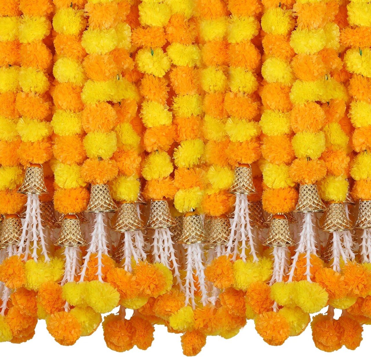 Artificial Marigold Flower Strands Garland for Diwali Decor (Yellow/Mango)